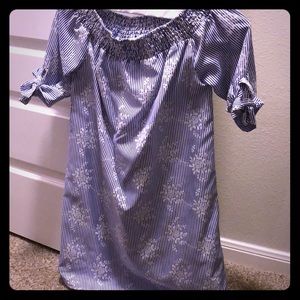 Adorable off the shoulder Blue and white dress